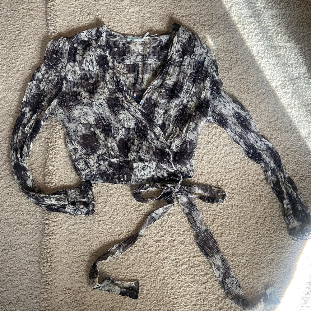 Black Long Sleeve Wrap Shirt